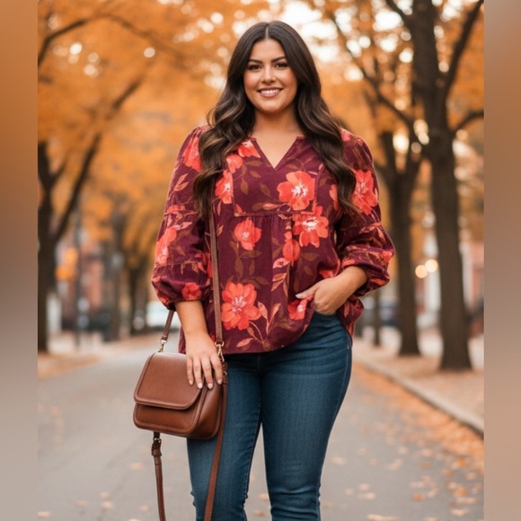 Sonoma Tops - Sonoma Corduroy Puff Sleeve Peasant Top 2X Boho Prairie Western Cottagecore